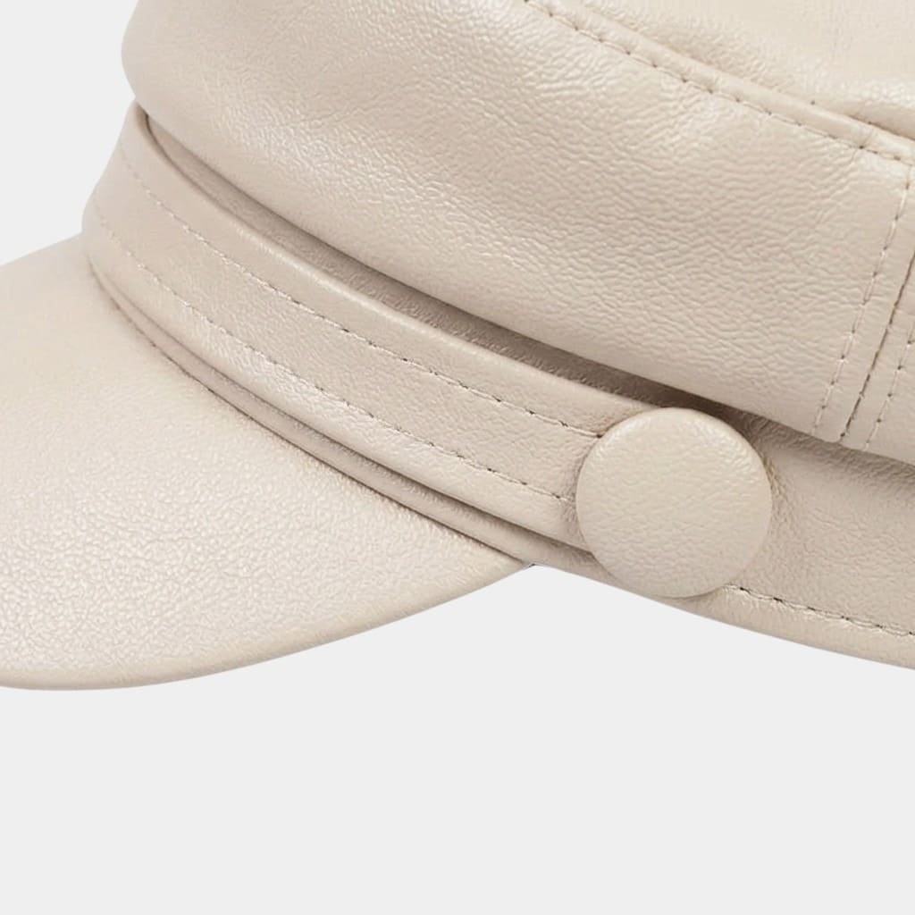 Béret casquette beige en cuir