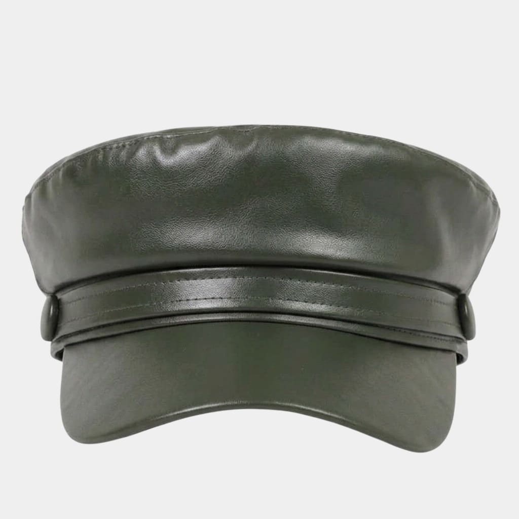 Béret casquette kaki foncé en cuir