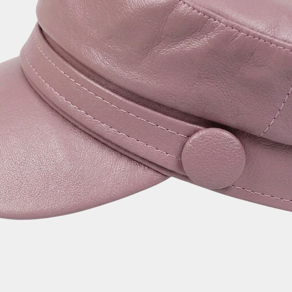 Béret casquette rose en cuir