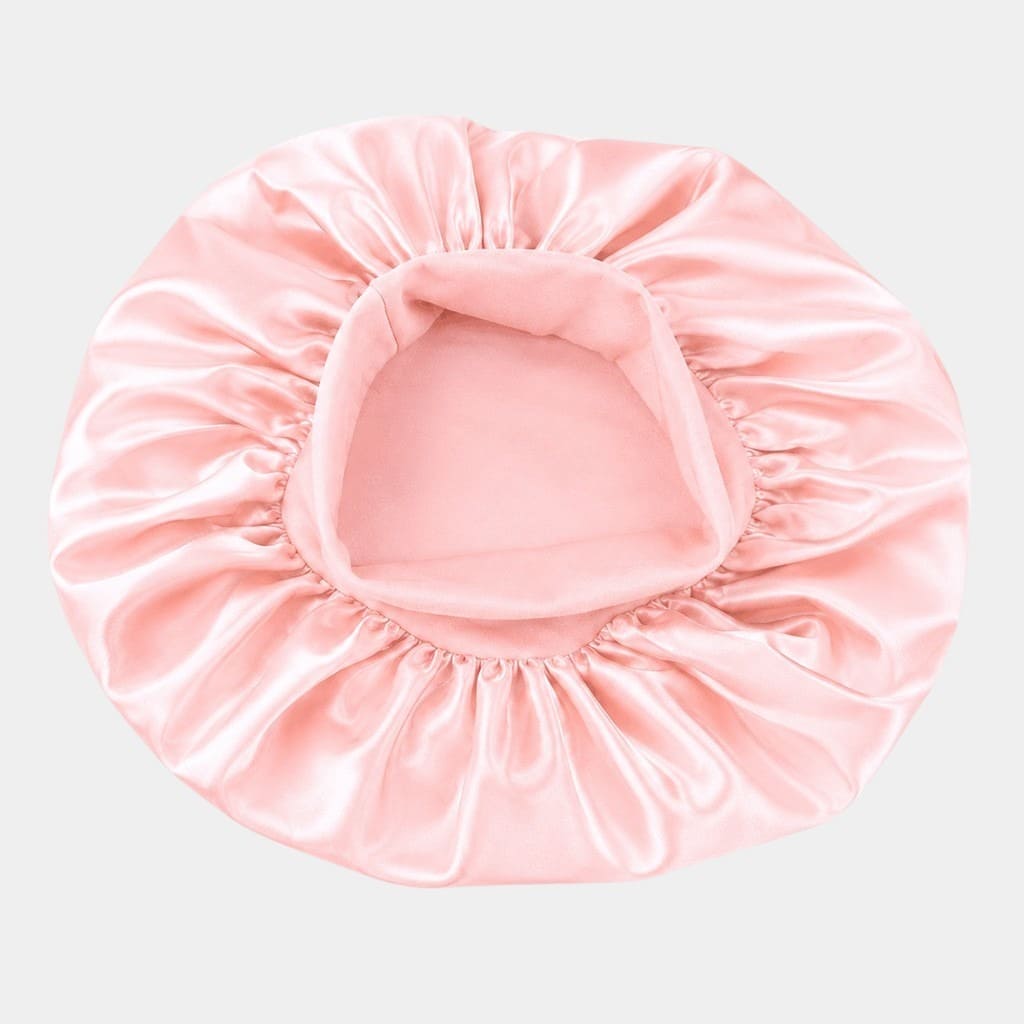 Bonnet de nuit en satin rose poudré avec bandeau