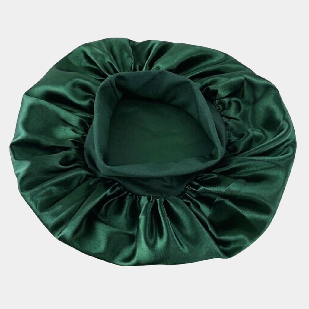 Bonnet de nuit en satin vert émeraude avec bandeau