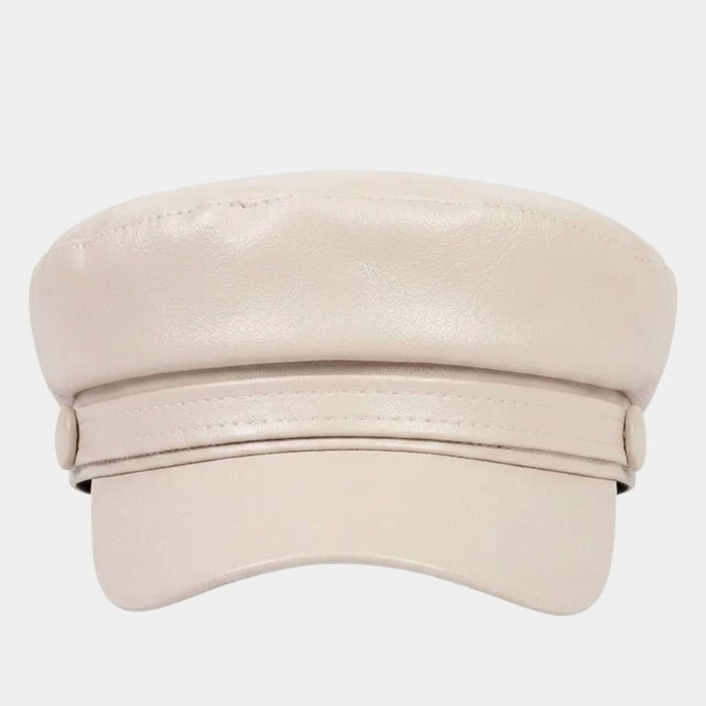 Béret casquette beige en cuir