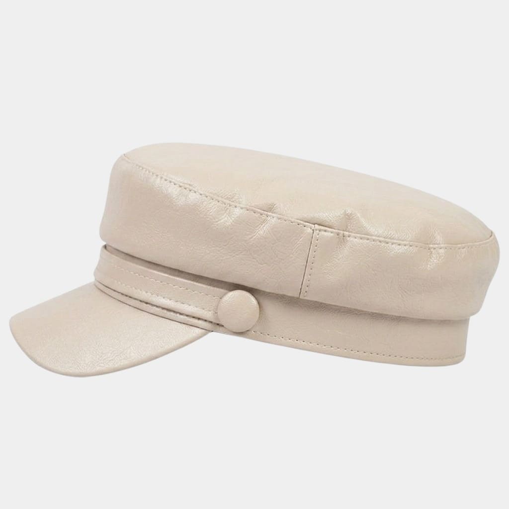 Béret casquette beige en cuir