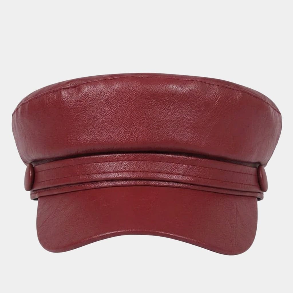 Béret casquette bordeaux en cuir