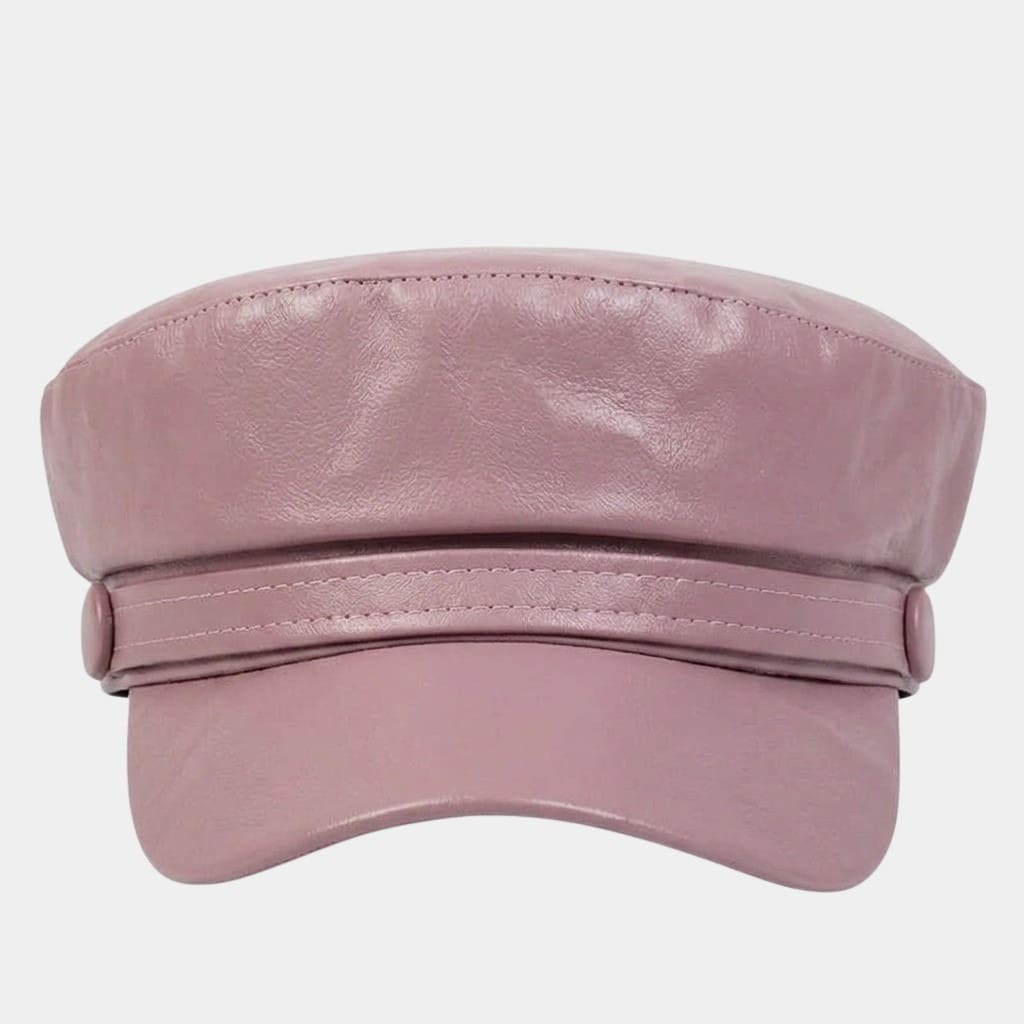 Béret casquette rose en cuir