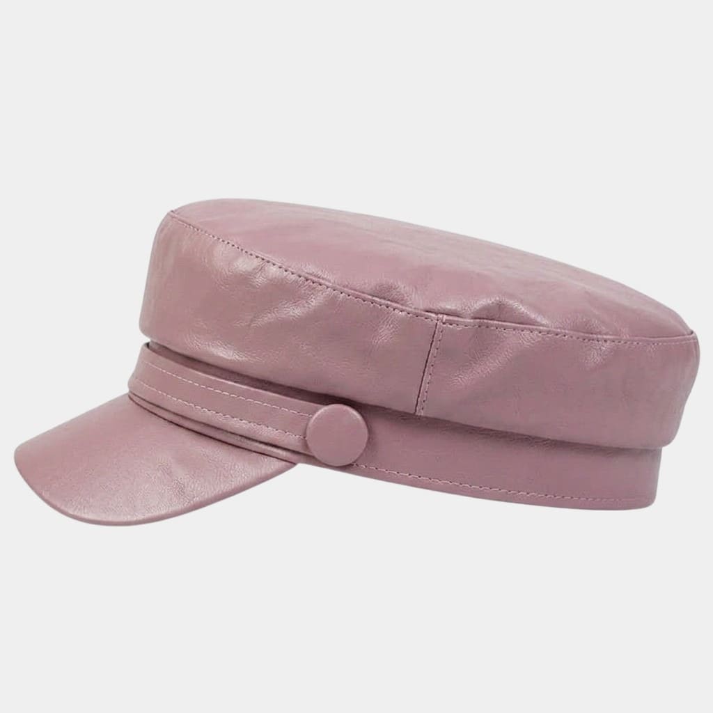Béret casquette rose en cuir