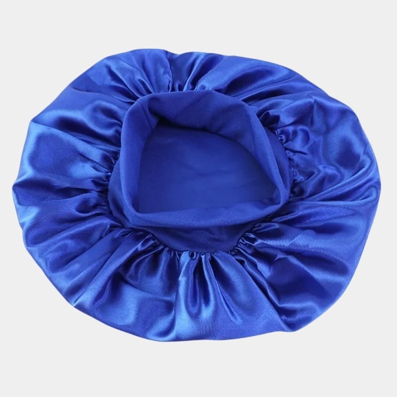 Bonnet de nuit en satin bleu roi avec bandeau