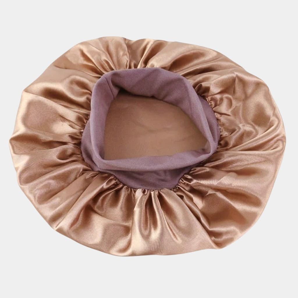 Bonnet de nuit en satin champagne avec bandeau
