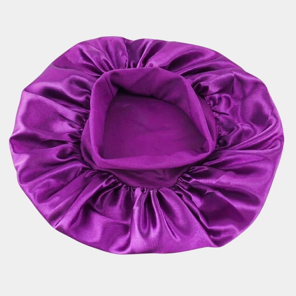 Bonnet de nuit en satin violet avec bandeau