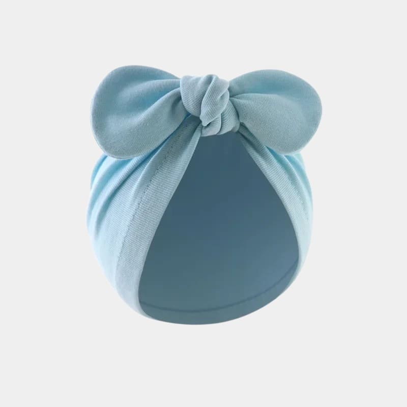 Bonnet turban bébé bleu clair avec nœud