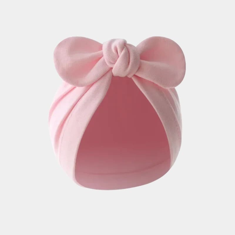 Bonnet turban bébé rose clair avec nœud