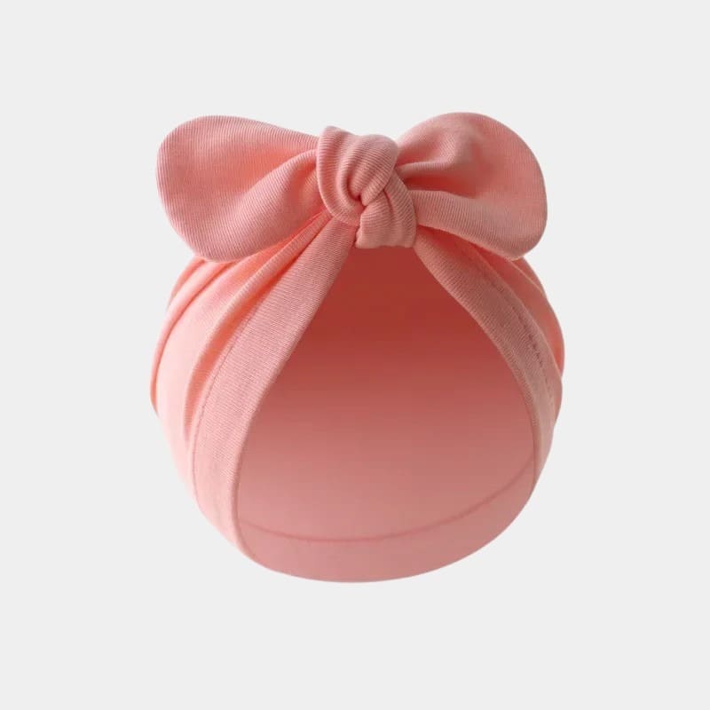 Bonnet turban bébé rose thé avec nœud