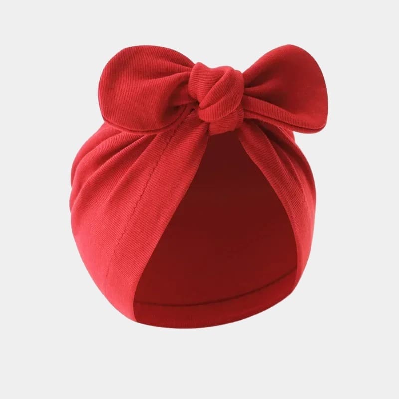 Bonnet turban bébé rouge avec nœud