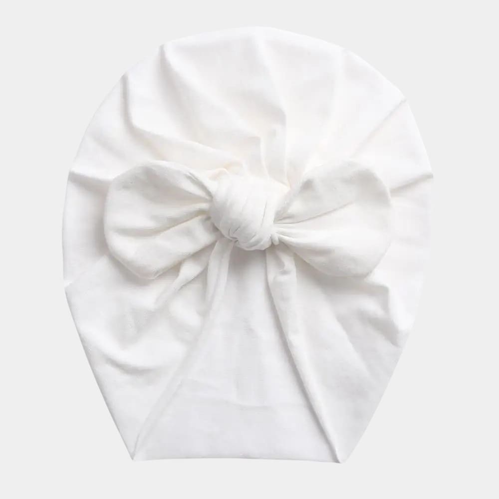 Turban bébé en coton blanc avec nœud papillon