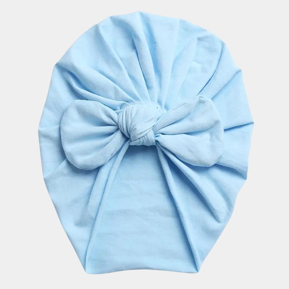 Turban bébé en coton bleu ciel avec nœud papillon