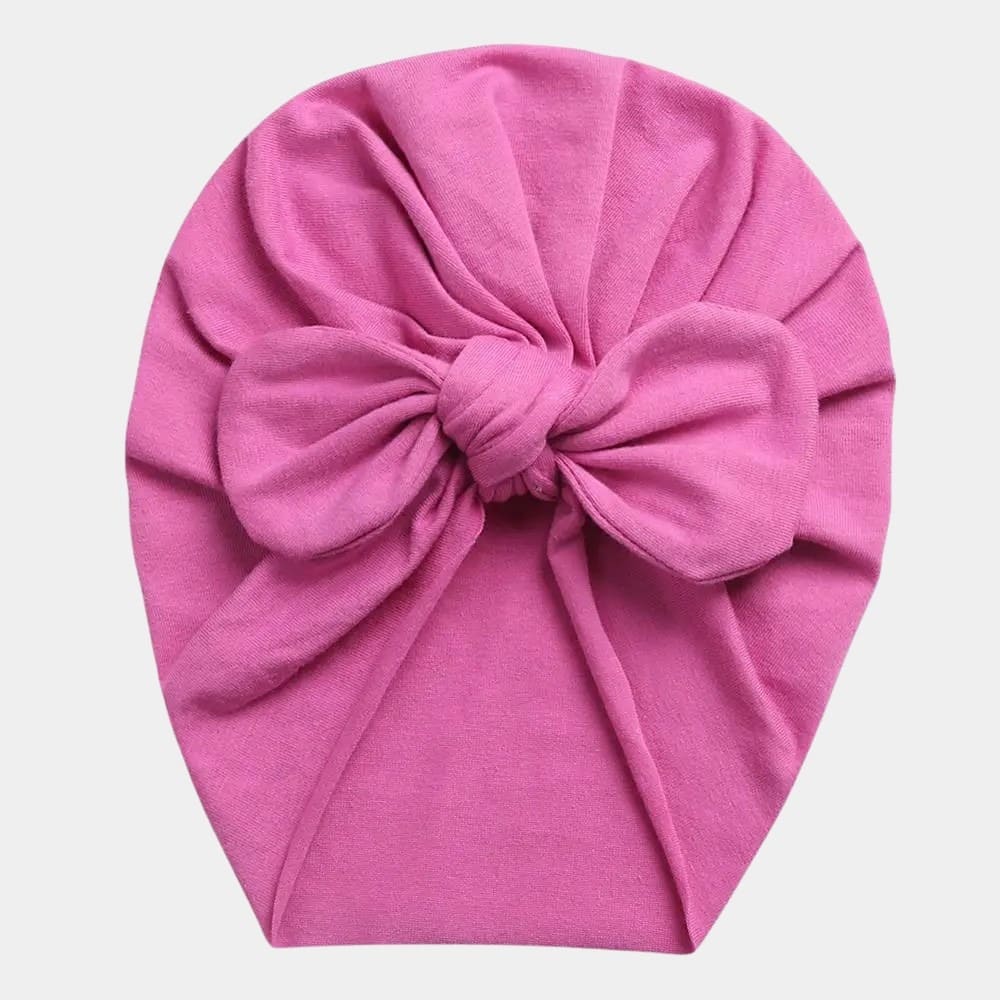 Turban bébé en coton magenta avec nœud papillon