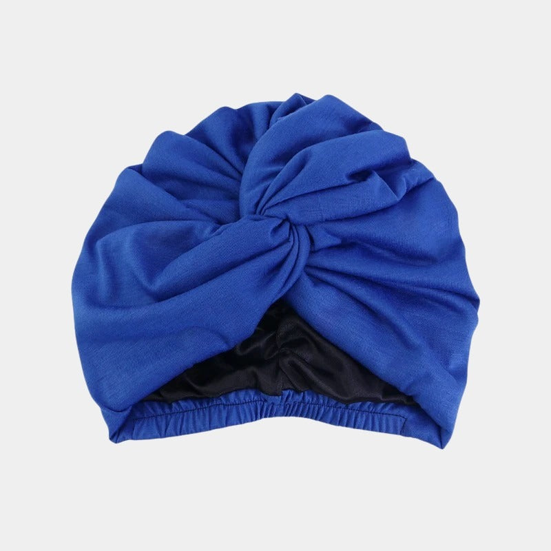 Turban bleu doublé en satin