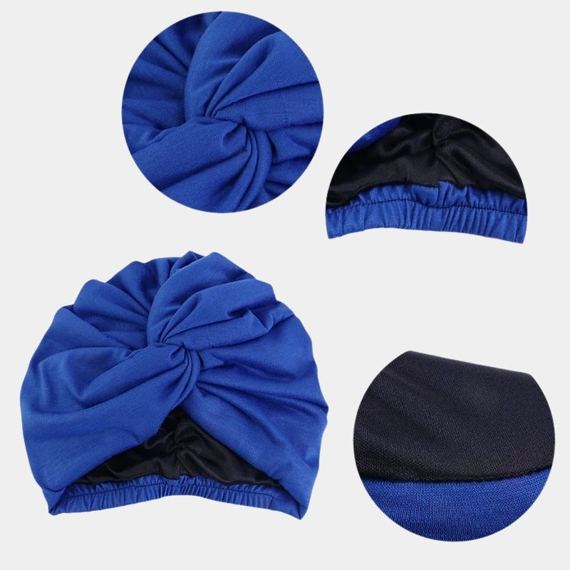 Turban bleu doublé en satin