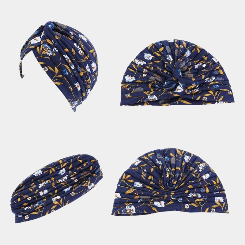 Turban bleu marine à fleurs