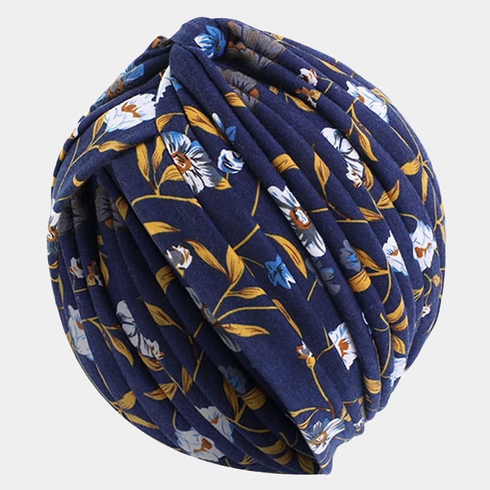 Turban bleu marine à fleurs