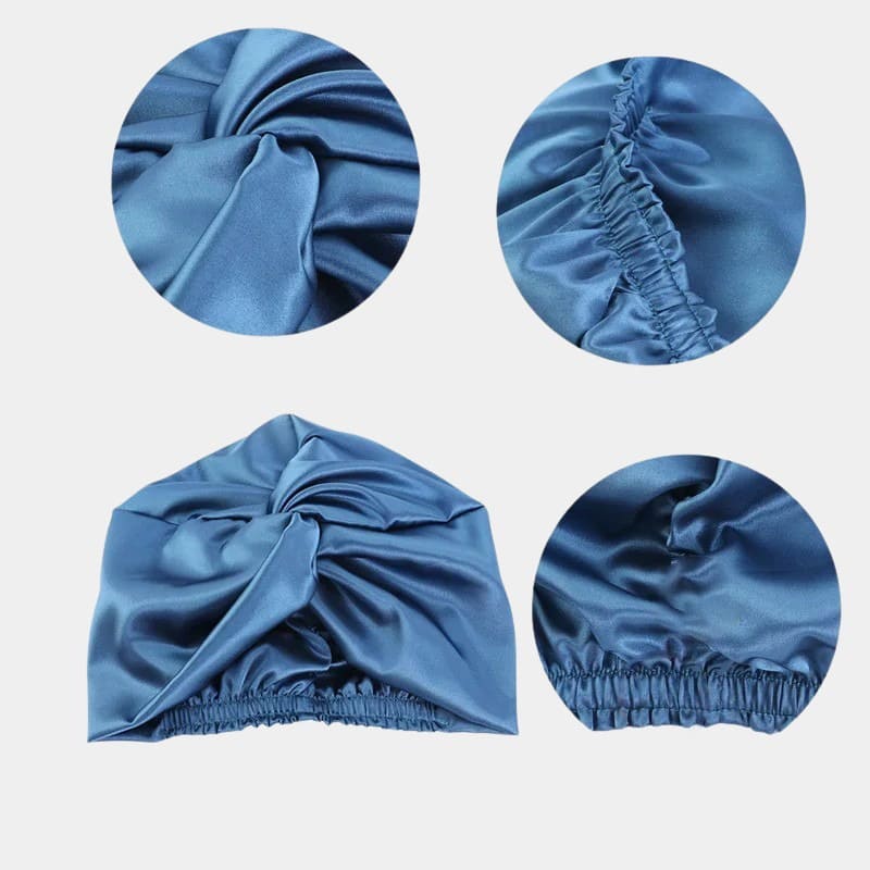 Turban en satin bleu acier