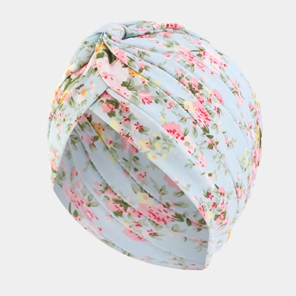 Turban vert clair à fleurs